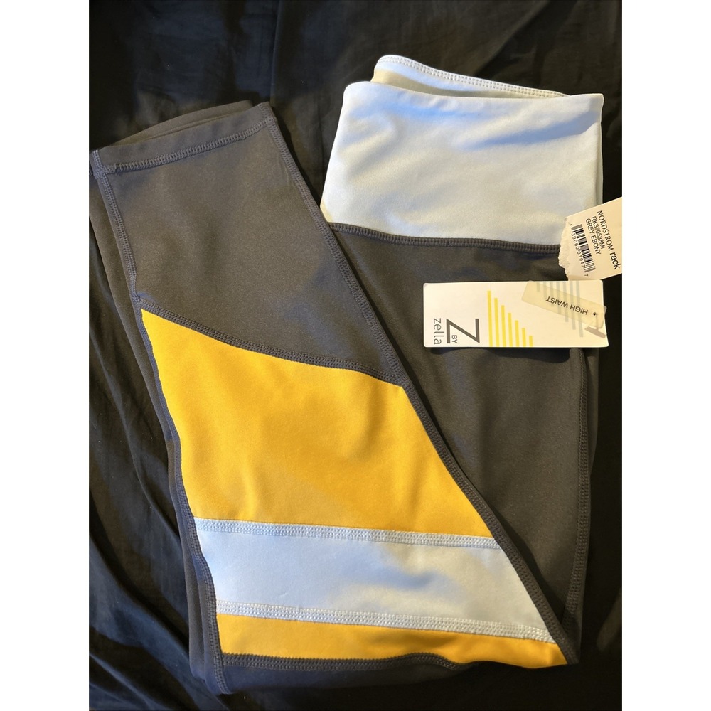 Z by Zella Capri Leggings Size Medium Color Block Gray Blue Yellow Athletic